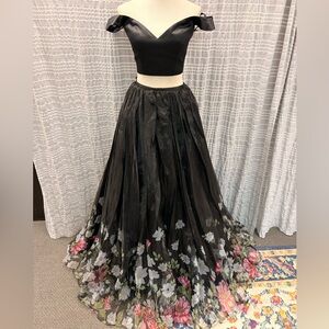 Sherri Hill Black Floral Off-Shoulder Dress